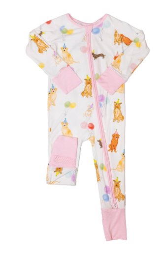 Dog Party Sleep Romper-Pink