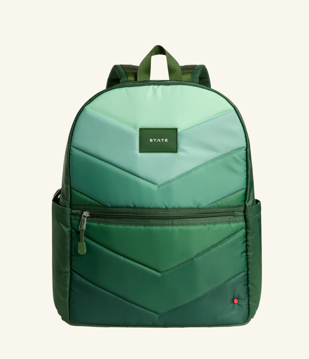 Kane Double Pocket Large Backpack-Nylon Puffer | Olive Chevron