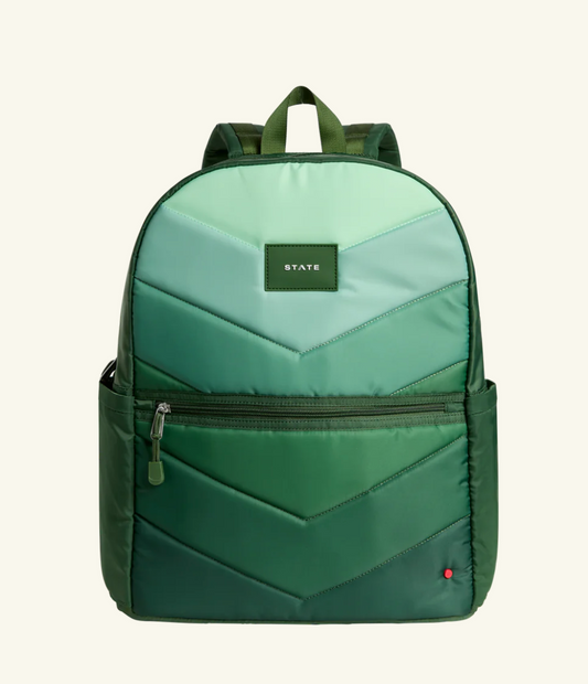 Kane Double Pocket Large Backpack-Nylon Puffer | Olive Chevron