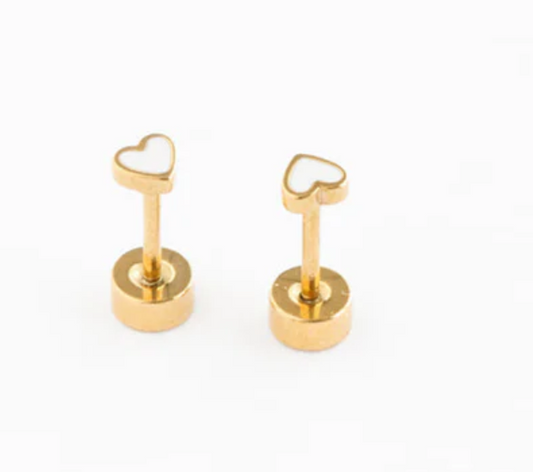 Mini Heart Earrings - White