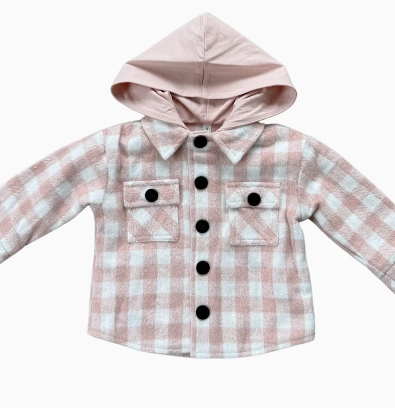 Hooded Shacket- Pink - BabySproutsCo