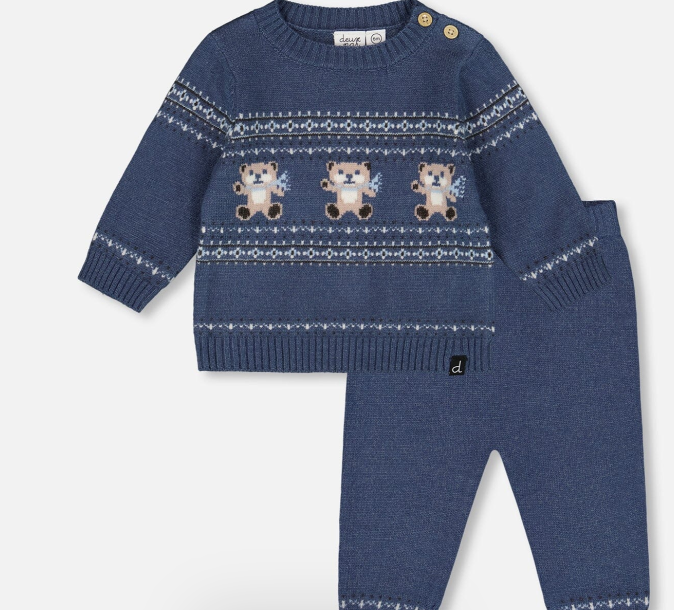 Knitted Jacquard Sweater And Pant Set Blue Gray With Bears - Baby Sweet Pea's Boutique