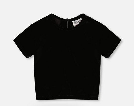 Short Sleeve Stretch Velour Top Black