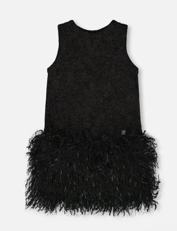 Sleeveless Lurex Dress With Feathers Black