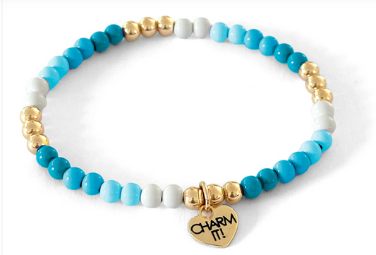 Gold Aqua Stretch Bead Bracelet