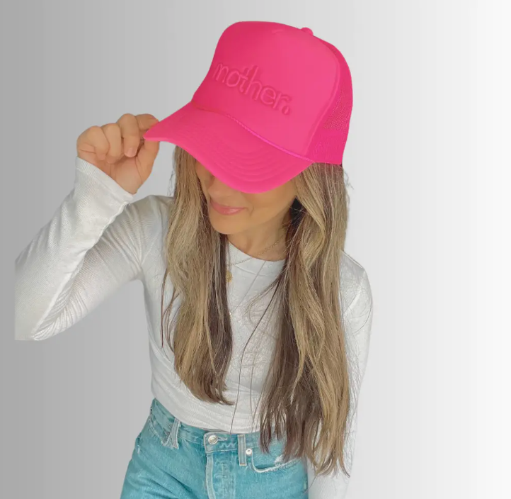 "Mother." Embroidered Trucker Hat- Neon Pink - Mother Hats