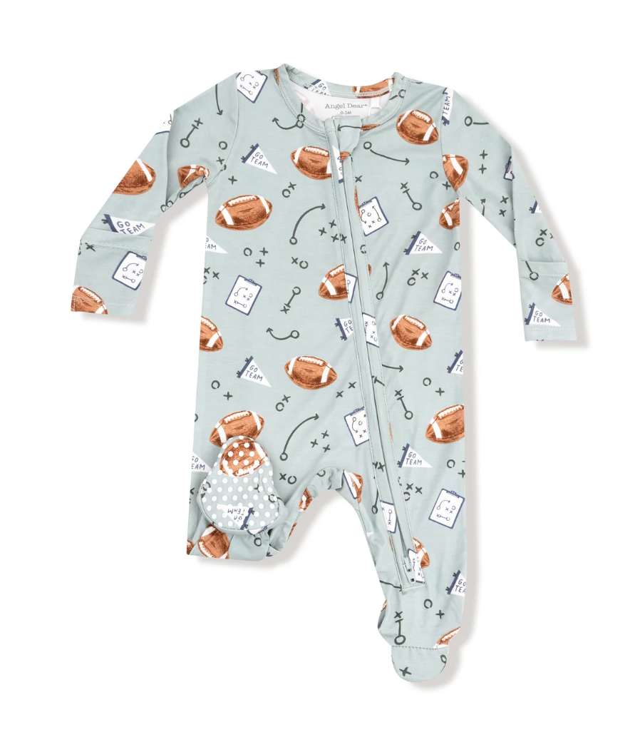 2 Way Zipper Footie- Touchdown Time - Grey Mist