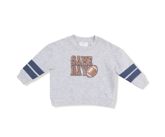 Cozy Drop Sleeve Sweatshirt with Varsity Stripes- Grey - Angel Dear