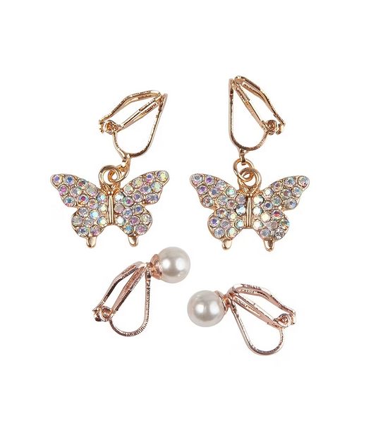 Butterfly Clip On Earrings Set of 2