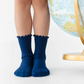 Ribbed Lettuce Trim Midi Socks - Bright Navy