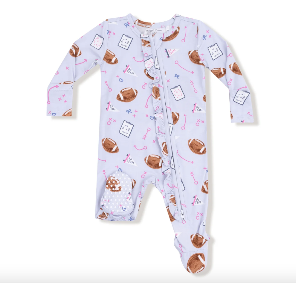 Touchdown Time - Lavender  2 Way Ruffle Zipper Footie - Angel Dear