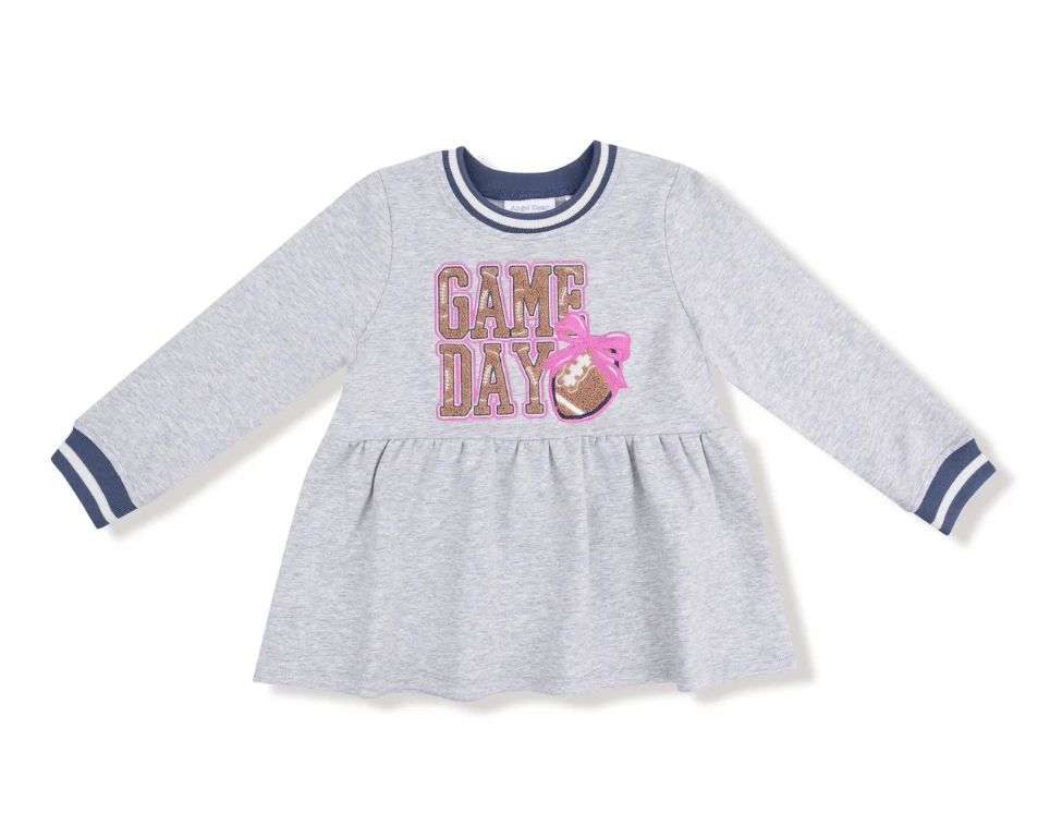 Varsity Light Grey  French Terry Dress with Game Day Patch - Angel Dear