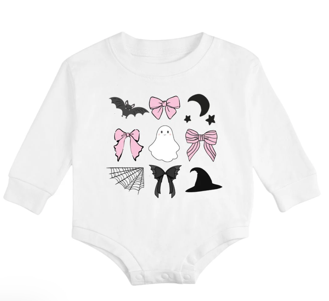 Spooky Coquette Halloween Long Sleeve Romper - White - Sweet Wink