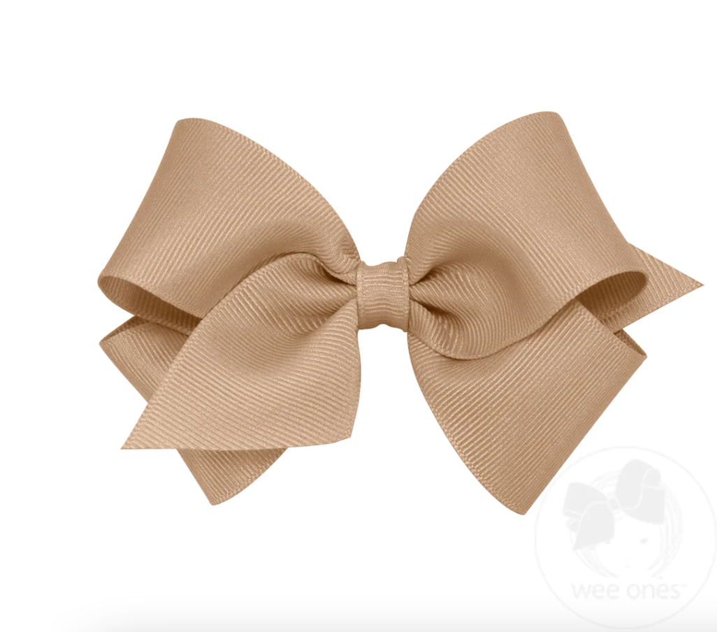 Small Classic Grosgrain Hair Bow- Oatmeal - Wee Ones