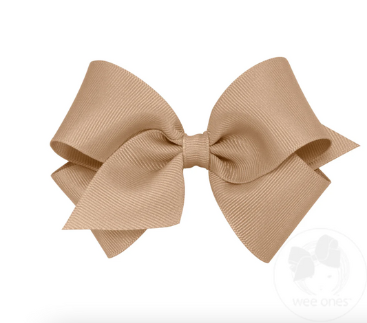 Small Classic Grosgrain Hair Bow- Oatmeal - Wee Ones