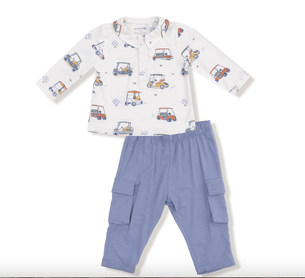 Zooming Golf Carts  Polo with Cargo Pants - Angel Dear