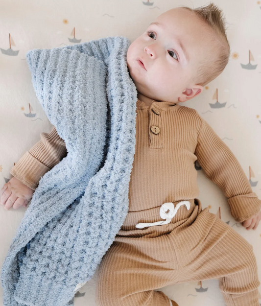 Waffle Knit Mini Blankets- Blue Jay