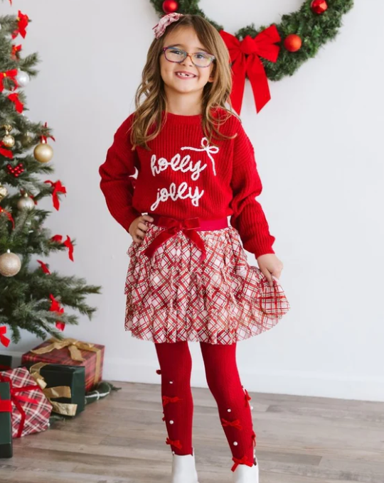 Christmas Plaid Bow Tiered Tutu