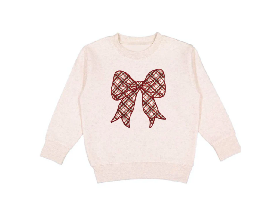 Christmas Plaid Bow Patch Sweatshirt - Natural