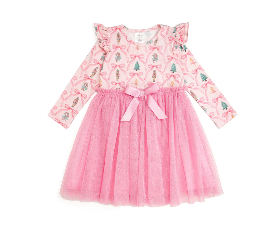 Nutcracker Trellis Christmas Long Sleeve Tutu Dress