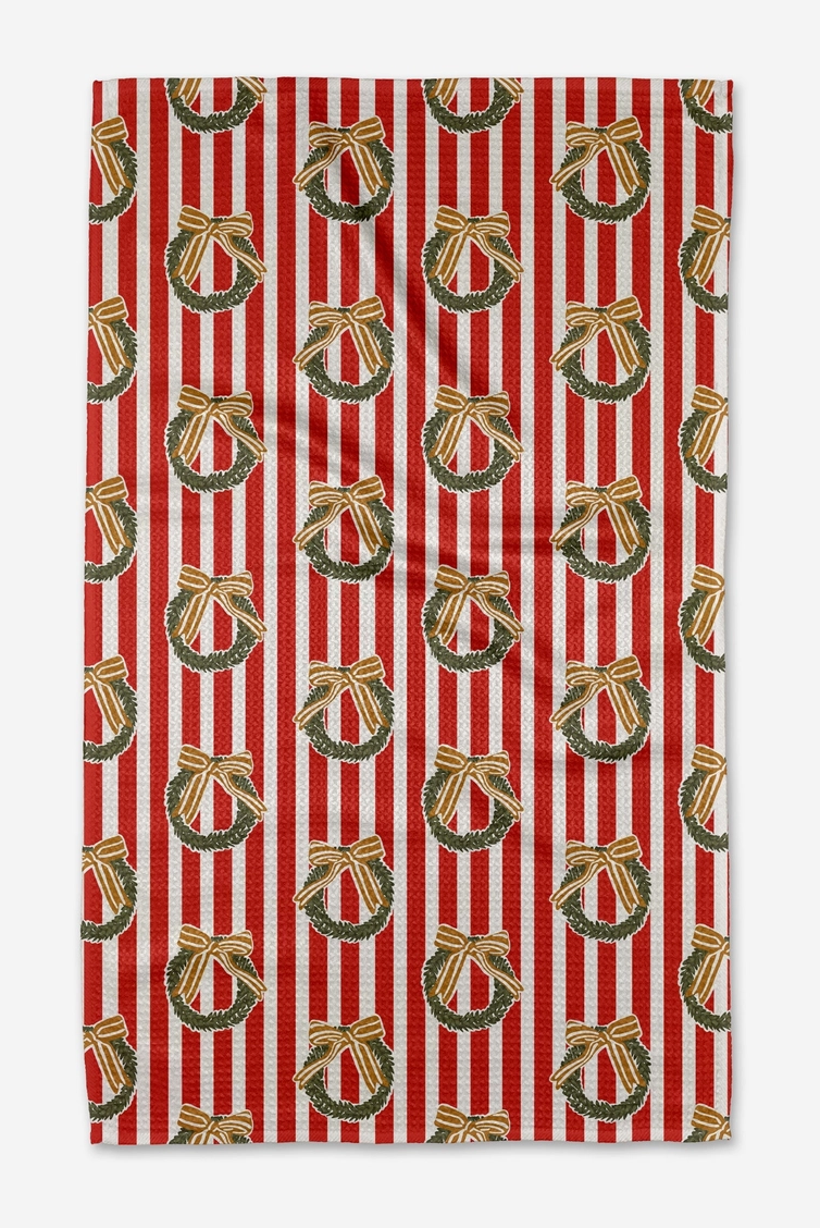Red Wreaths Tea Towel - Geometry