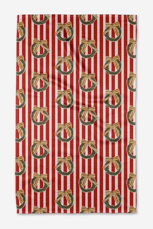Red Wreaths Tea Towel - Geometry
