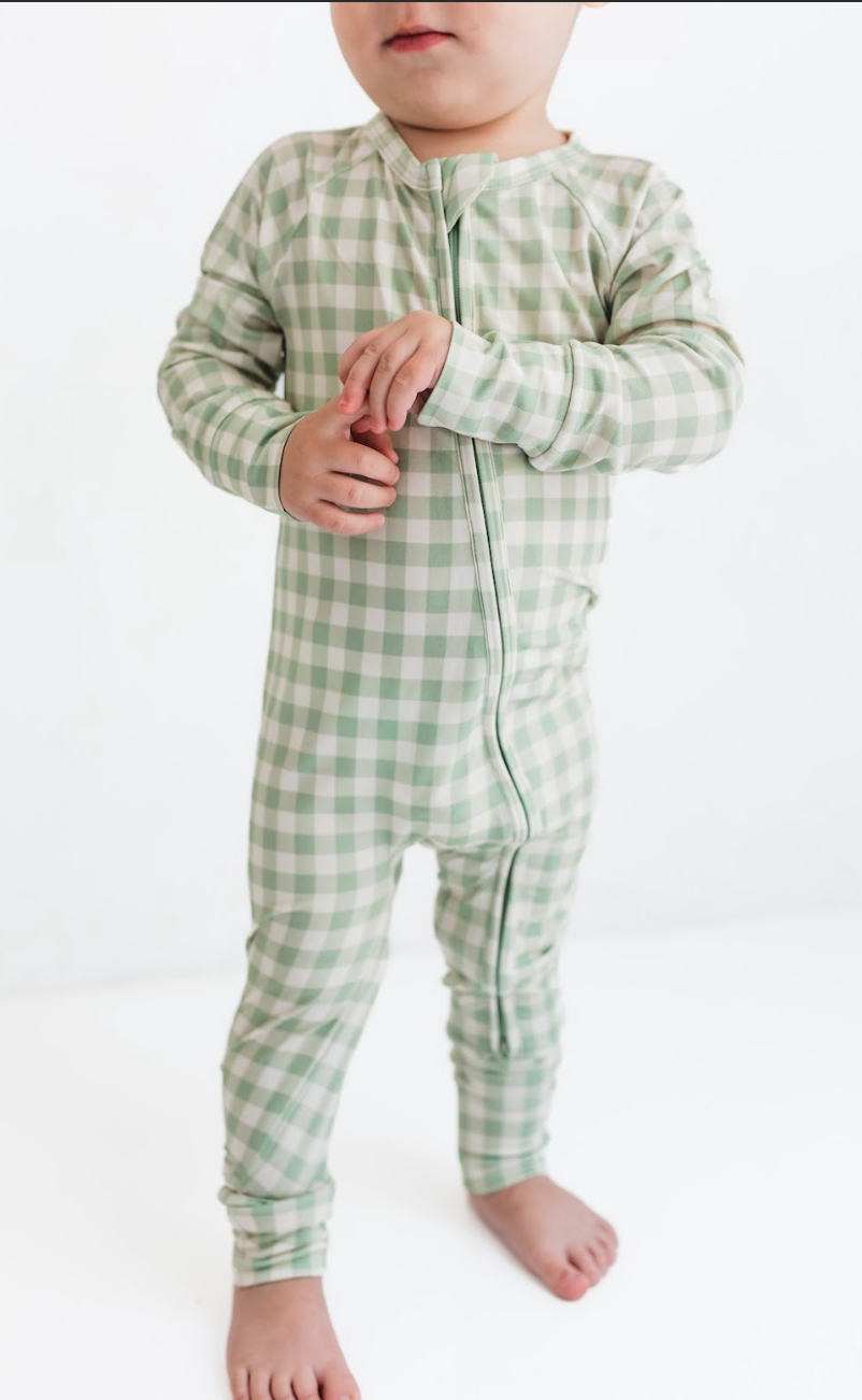 Green Gingham Zipper Romper - Baby Sweet Pea's Boutique