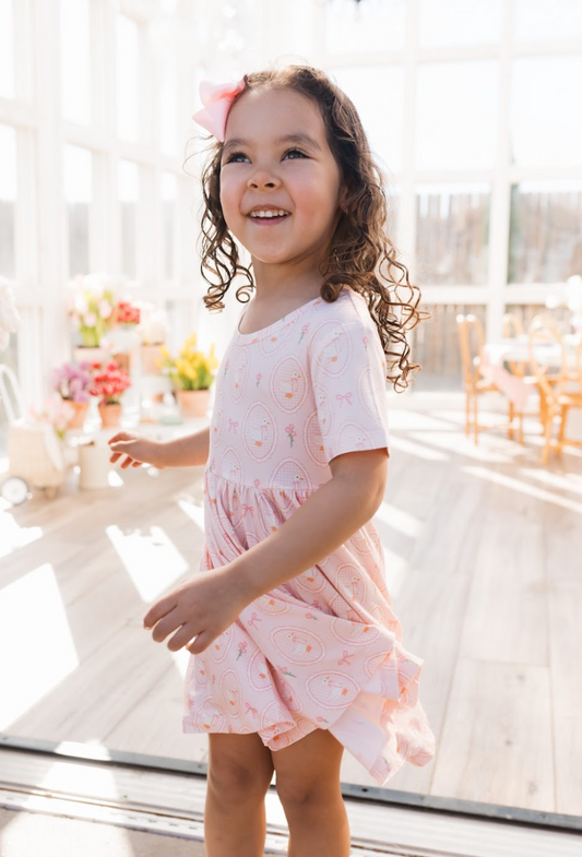 Pink Little Goose Short Sleeve Twirl Dress - Baby Sweet Pea's Boutique