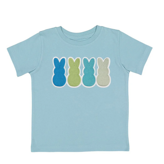 Peeps Embroidered Patch Easter Short Sleeve T-Shirt - Cool Blue