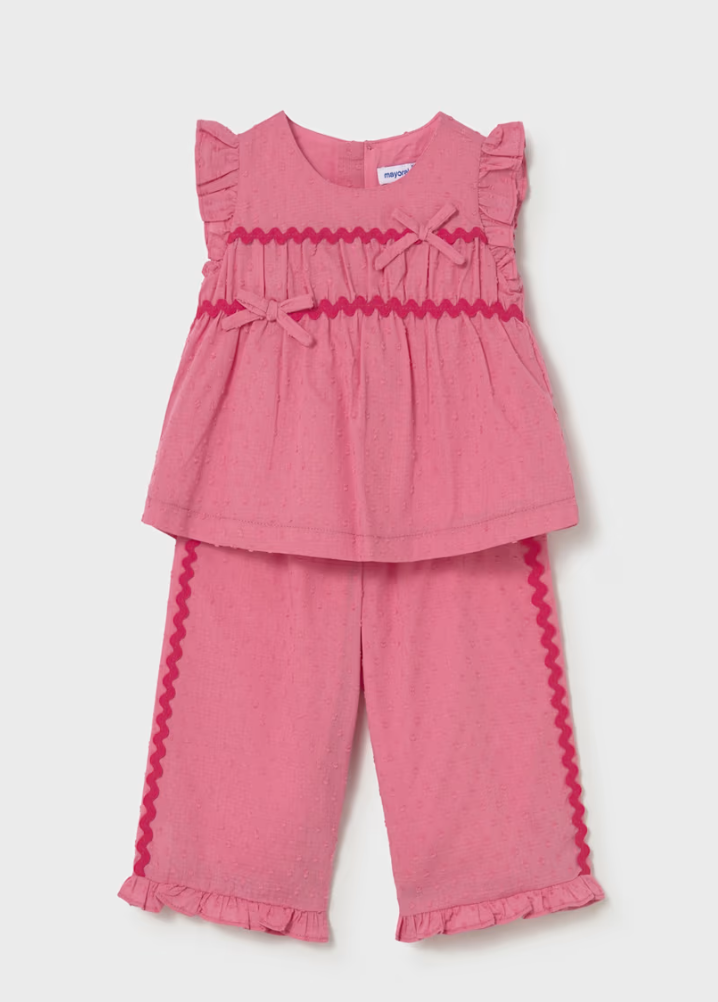 Ruffled Pants and Blouse 2-Piece Set- Pink - Mayoral