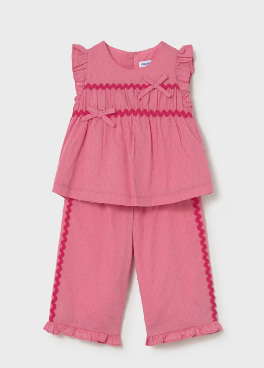 Ruffled Pants and Blouse 2-Piece Set- Pink - Mayoral