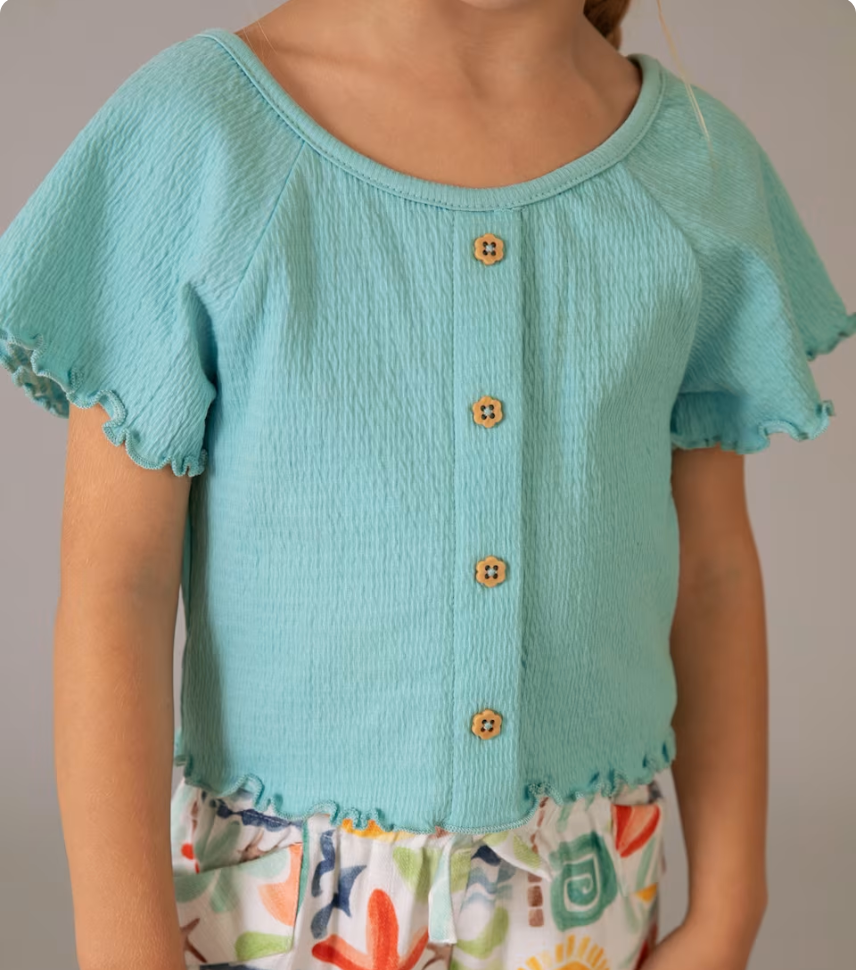 Girl Ruffled T-shirt- Turquoise - Mayoral