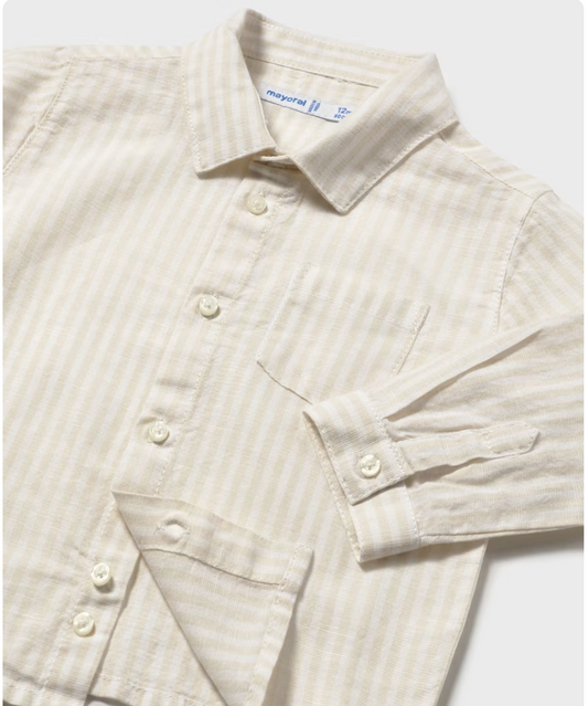 Linen collared long sleeve button down- oatmeal