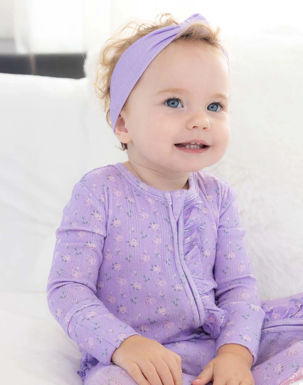 Lila Pointelle Ruffled Zippered Footie - Lev Baby