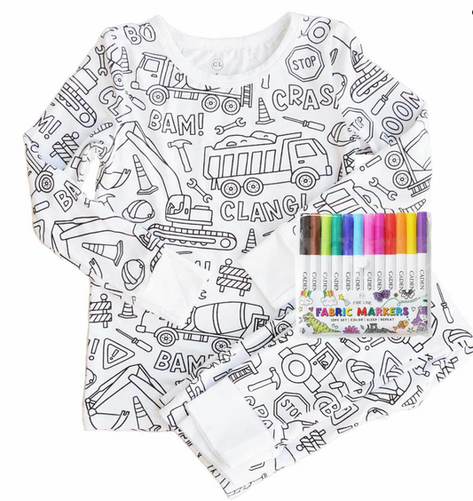 Colorable Two Piece Pajama Set | Construction Zone - Caden Lane