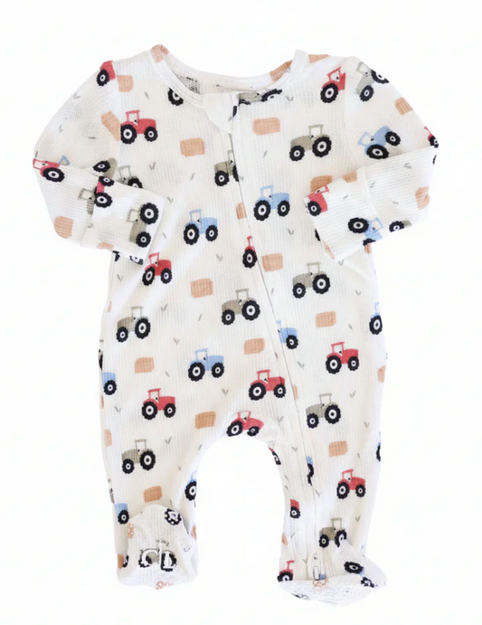 Little Farmer Bamboo Waffle Zipper Footie - Caden Lane