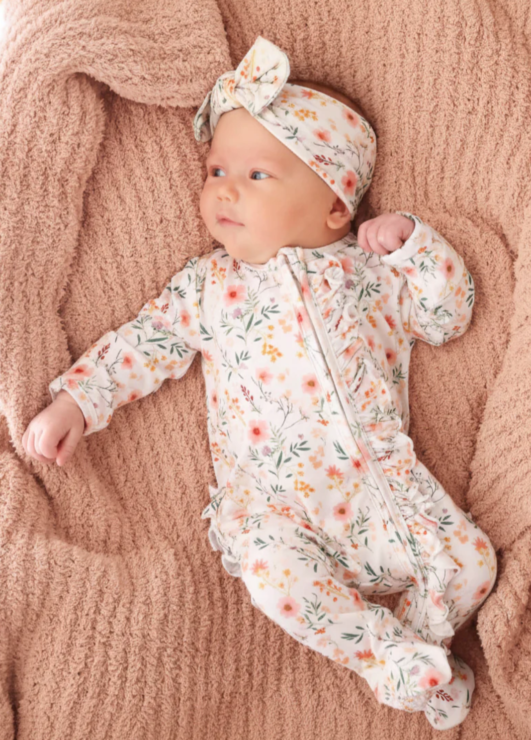 Winnie's Wildflowers Ruffle Zipper Footie - Caden Lane