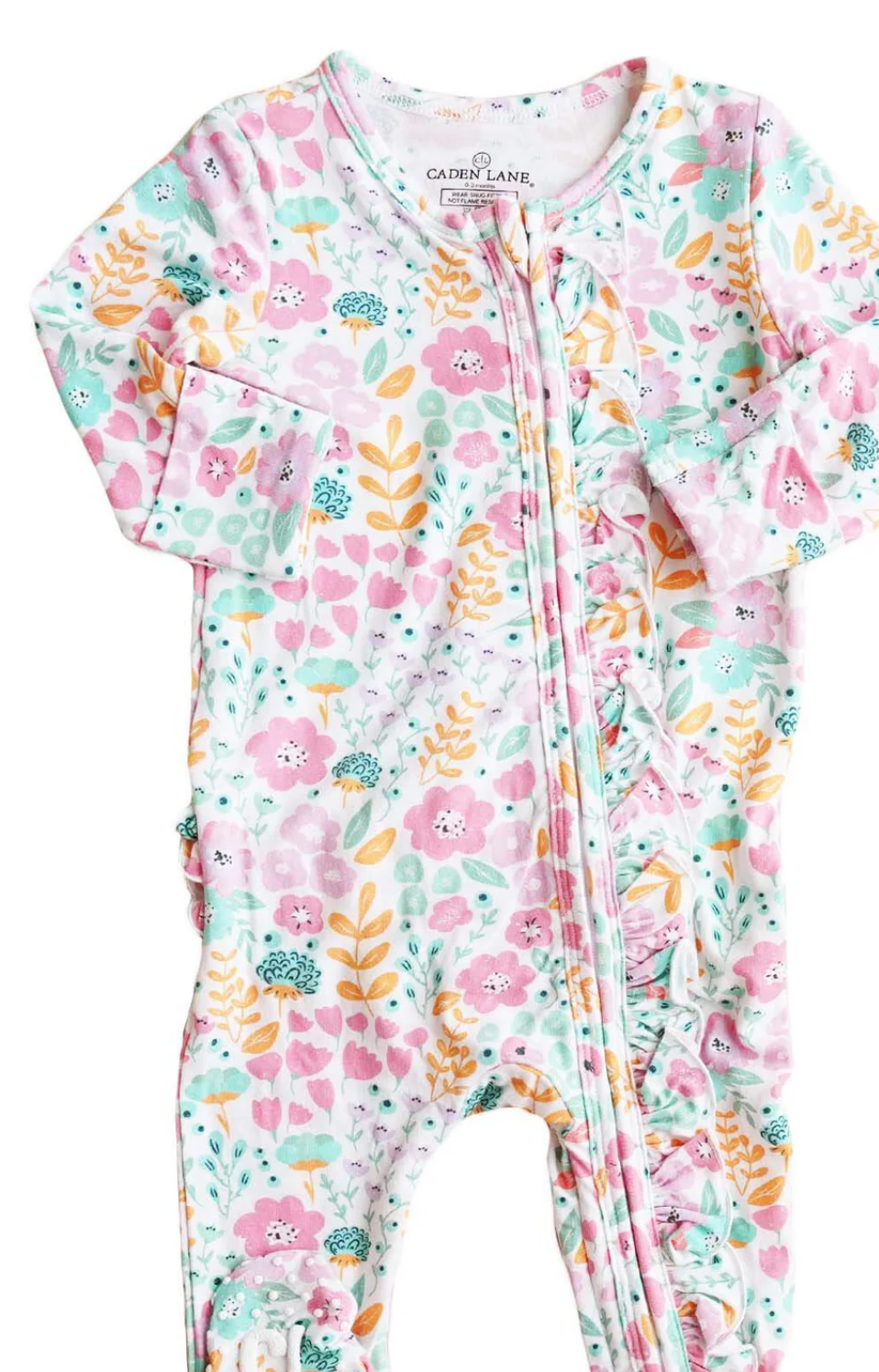 Willow's Whimsy Floral Ruffle Zipper Footie - Caden Lane