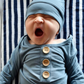 Solid Dusty Blue Bamboo Baby Knot Gown & Hat - Caden Lane