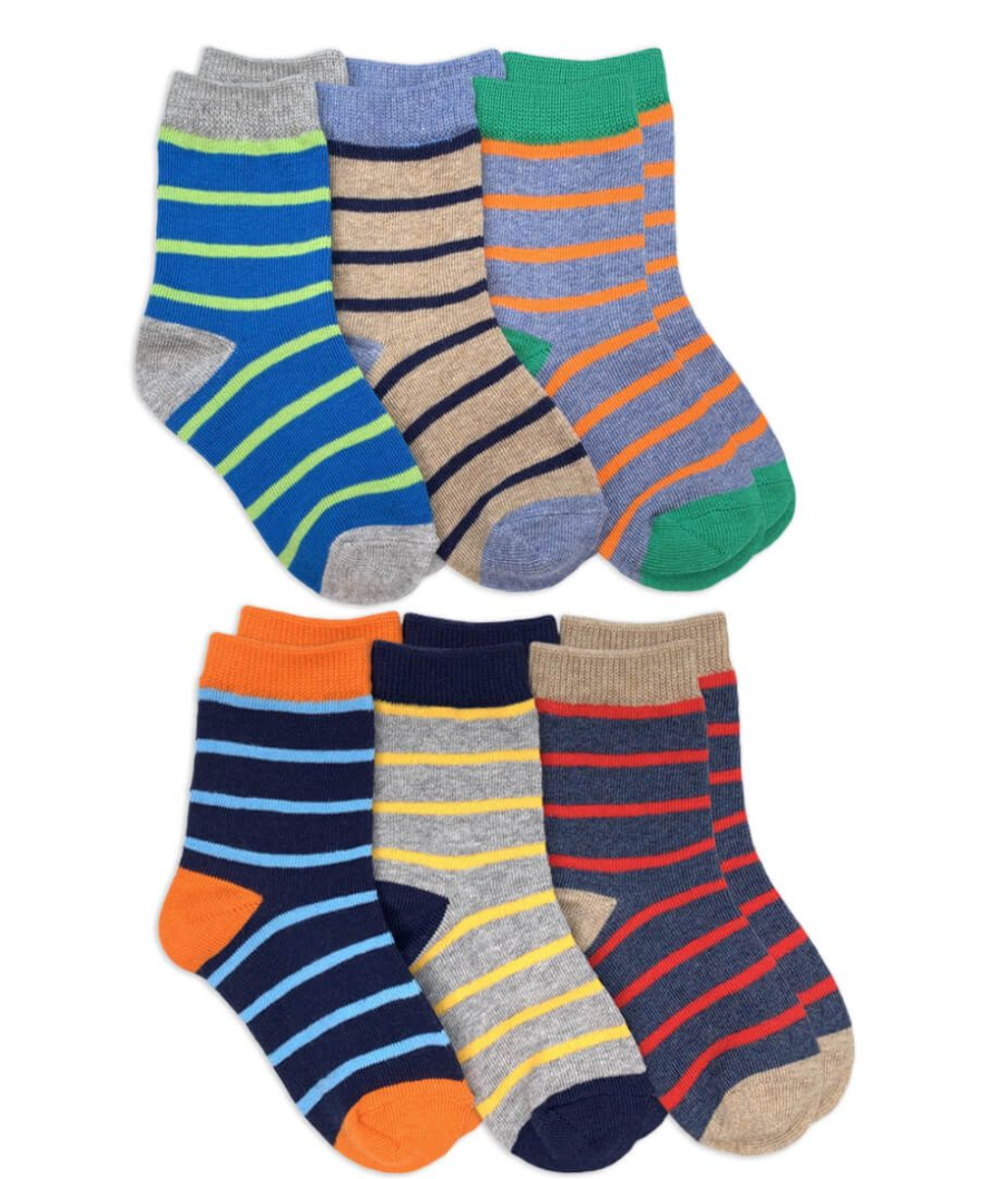 Stripe Pattern Crew Socks 6 Pair Pack - Jefferies Socks