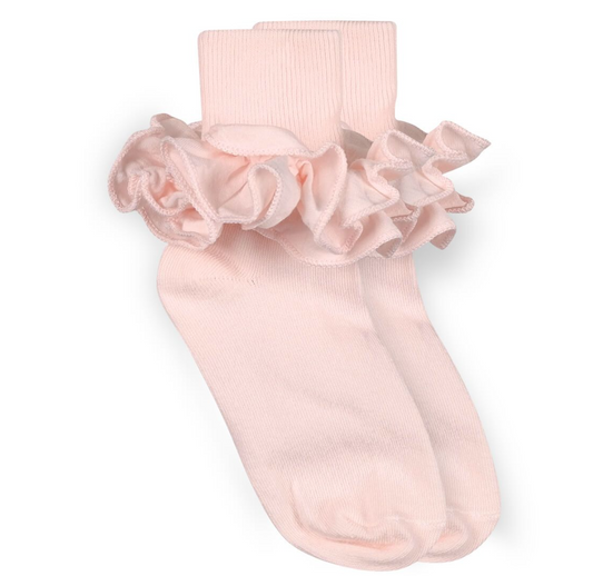 Misty Ruffle Lace Turn Cuff Socks 1 Pair- Pastel Pink - Jefferies Socks