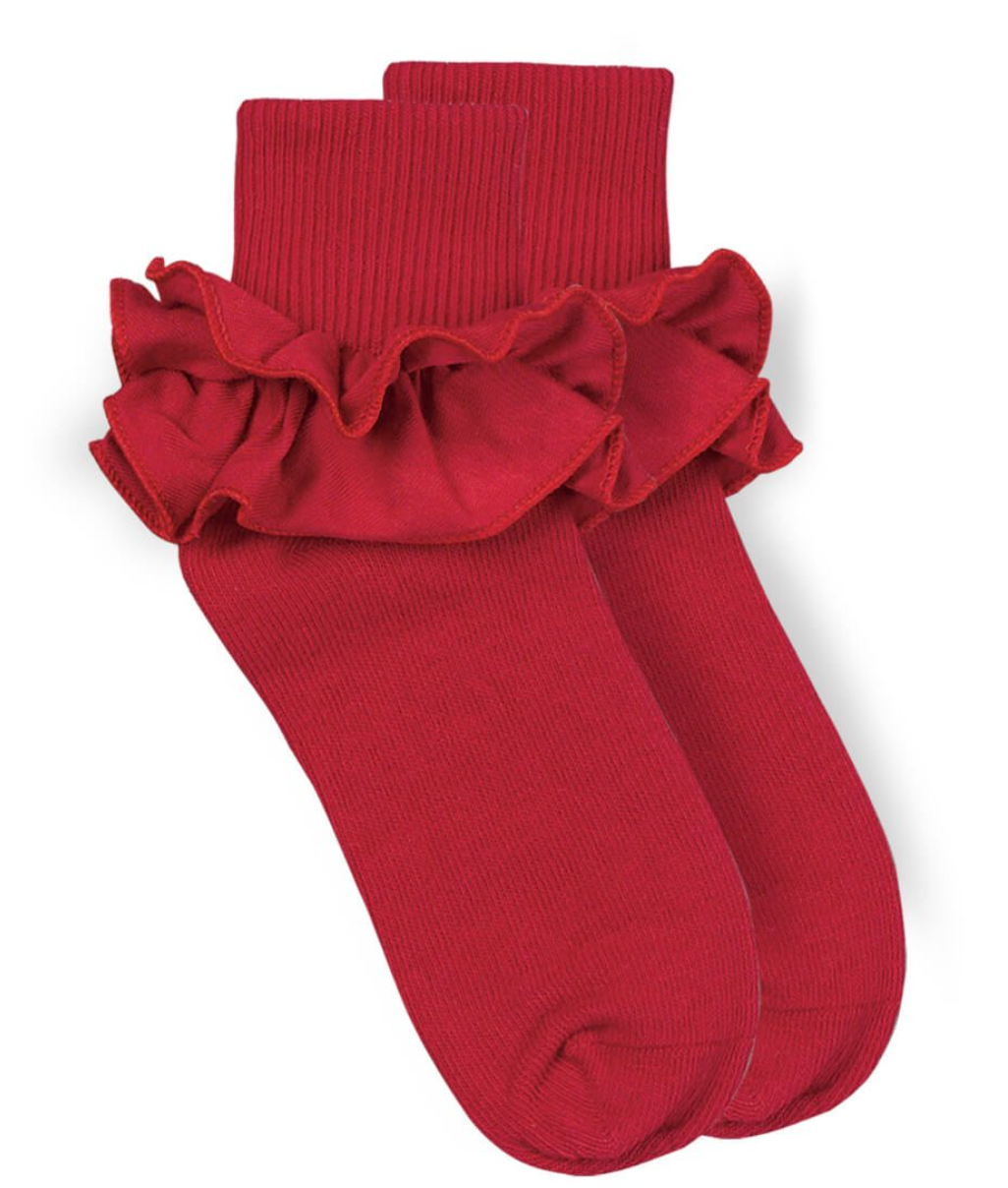Misty Ruffle Lace Turn Cuff Socks 1 Pair- Red - Jefferies Socks