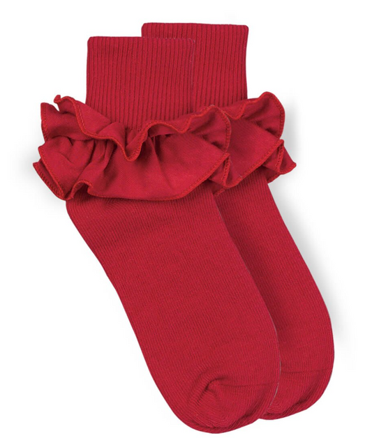 Misty Ruffle Lace Turn Cuff Socks 1 Pair- Red - Jefferies Socks