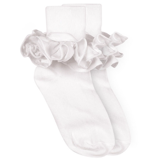 Misty Ruffle Lace Turn Cuff Socks 1 Pair- White - Jefferies Socks