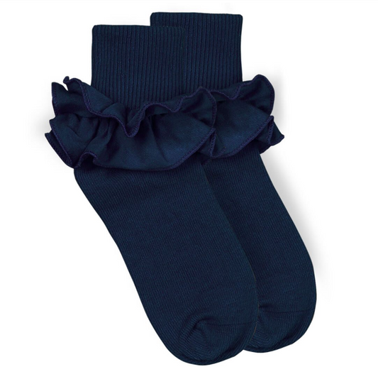 Misty Ruffle Lace Turn Cuff Socks 1 Pair- Navy - Jefferies Socks