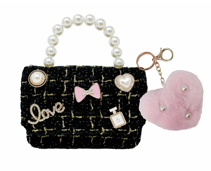 Tiny Mini Crossbody- Black with pearls - Hot Focus