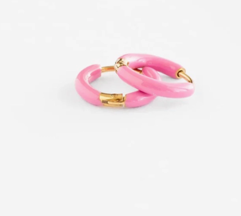 Enamel Hoop Earrings- Pink - Pip Pop Post