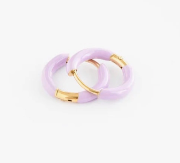 Enamel Hoop Earrings- Purple - Pip Pop Post