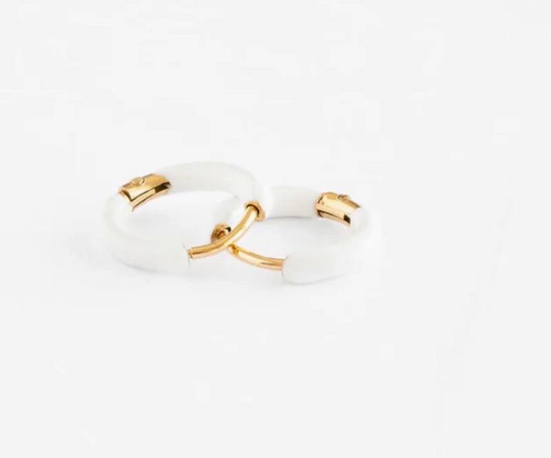 Enamel Hoop Earrings- White - Pip Pop Post
