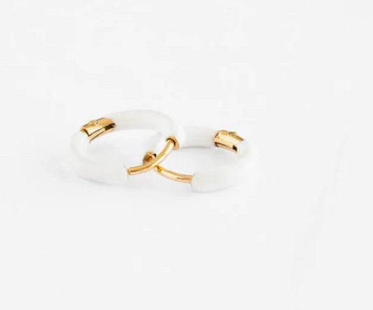 Enamel Hoop Earrings- White - Pip Pop Post
